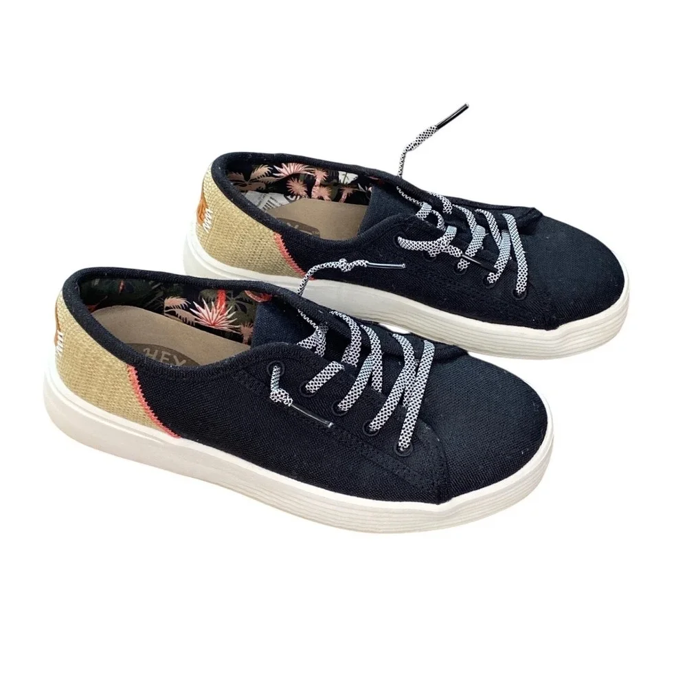 Hey‎ Dude Cody w Craft Black Canvas Platform Sneakers Tropical Lining Womens 6